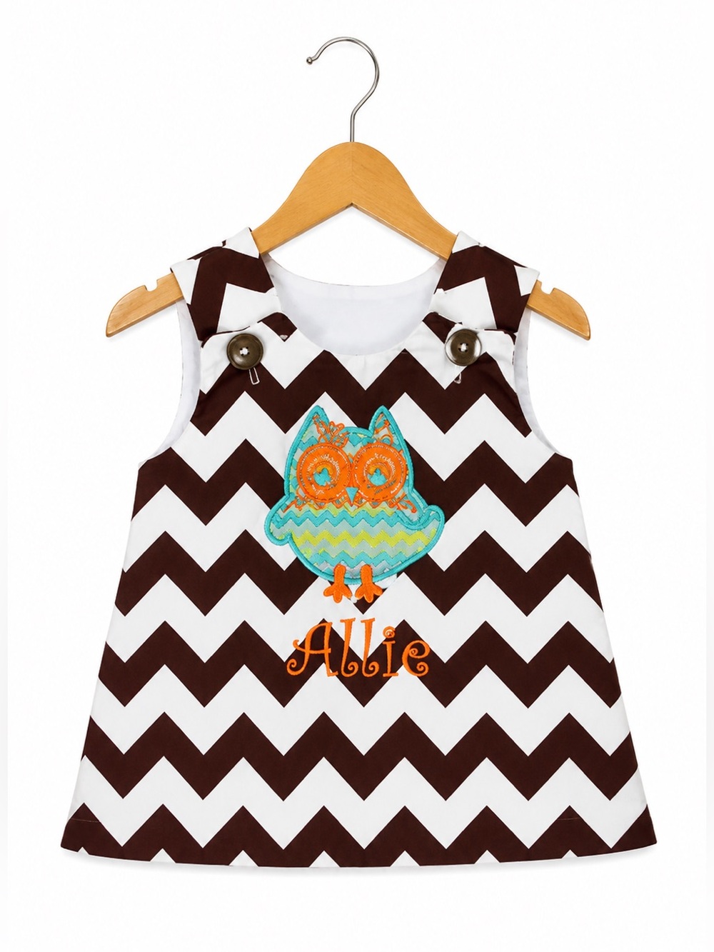 Lolly Wolly Doodle Girls Dress Size 0-3 Months Allie Brown White Chevron Owl